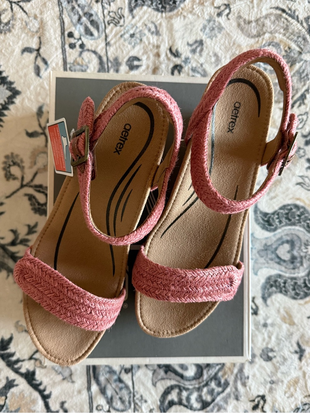 Aetrex Women's Pink Braided Ankle-Strap Sandals